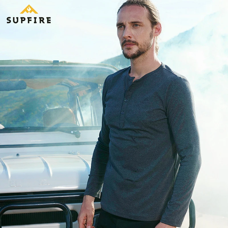 Supfire футболка спорт фитнес тренажерный зал Футболка Для мужчин Генри воротник