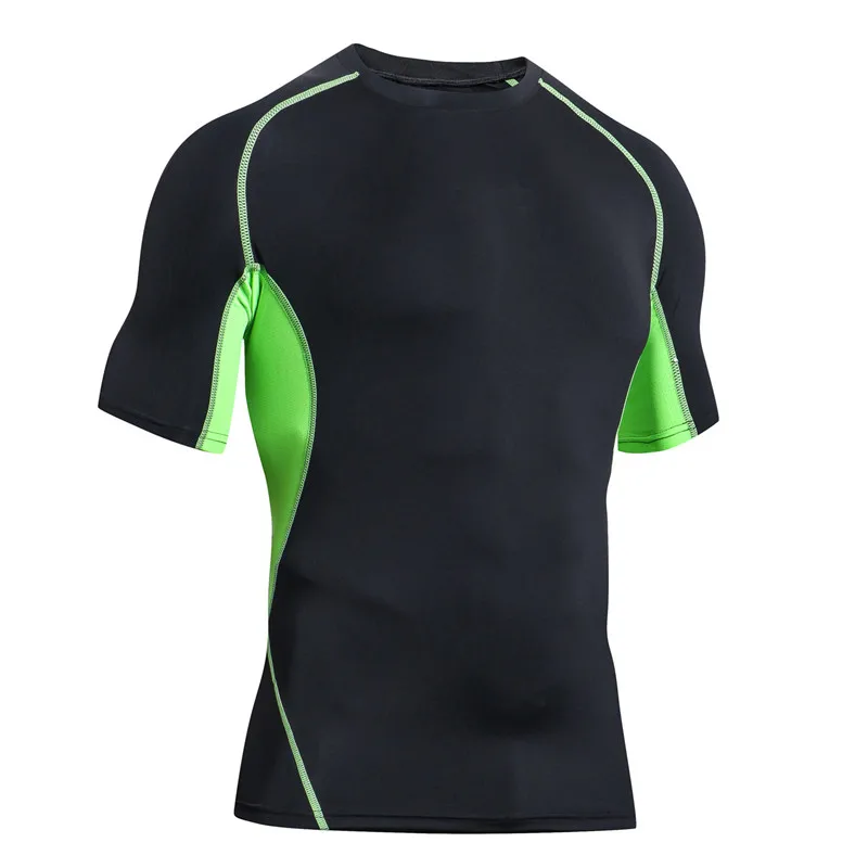 Black Green Спортивные футболки для спорта на открытом воздухе, быстросохнущие футболки, компрессионные мужские колготки для бега, спортивные топы - Цвет: Black Green