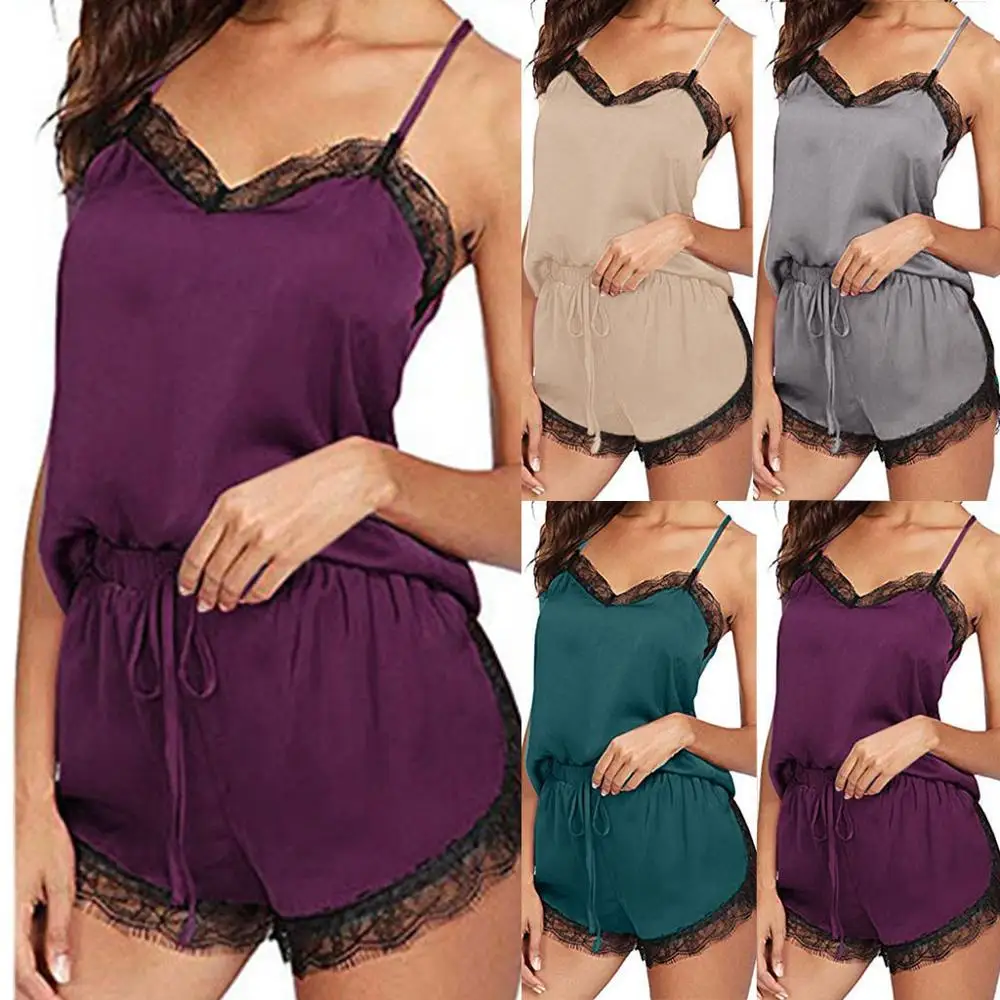 Пижамный комплект женская одежда для сна без рукавов на бретельках кружевная