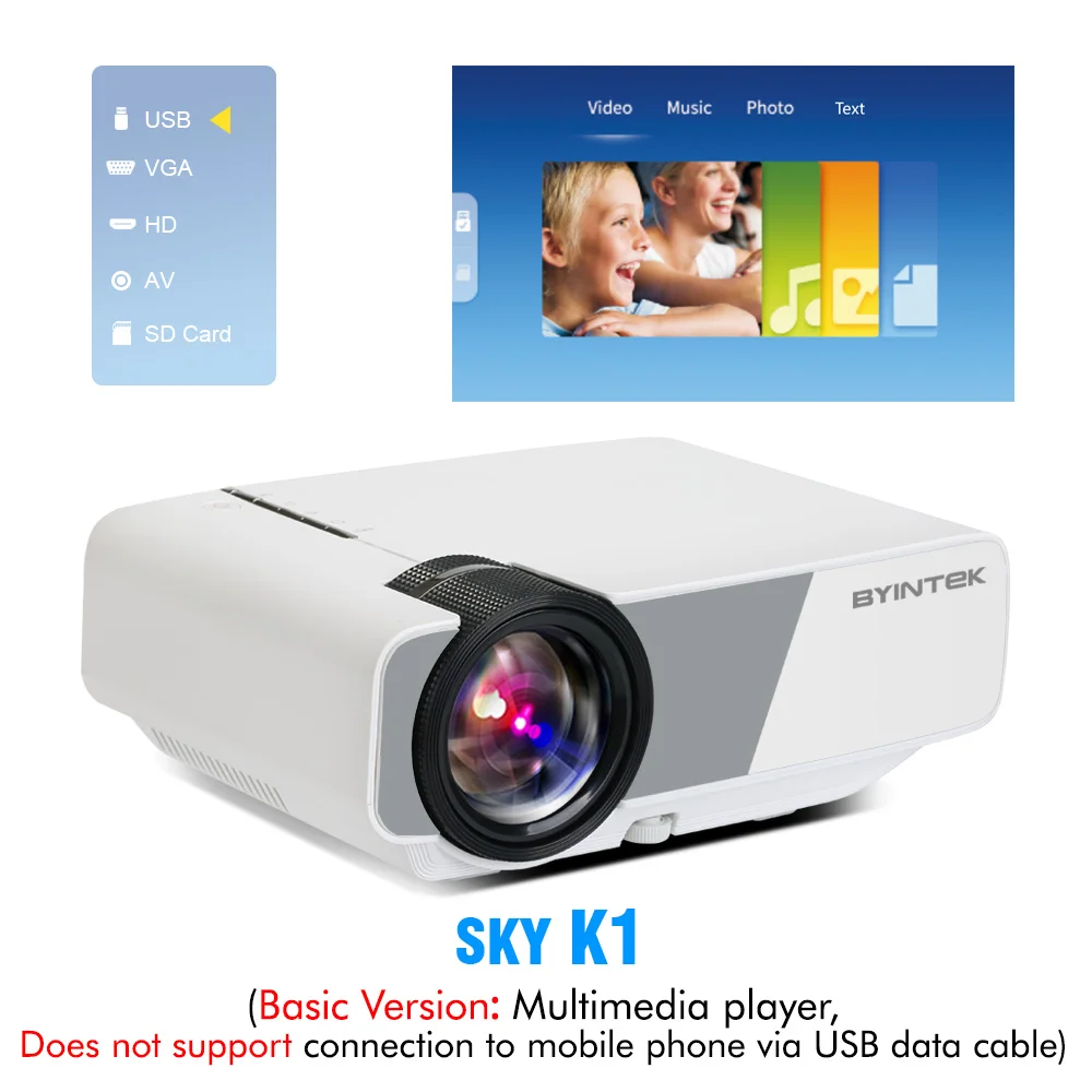 K1 BYINTEK SKY K1/K1plus светодиодный портативный домашний кинотеатр HD мини-проектор(опционально проводной синхронизация дисплей для Iphone Ipad телефон планшет - Цвет: K1