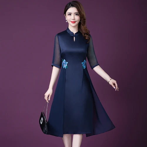 Женское шелковое платье Cheongsam элегантное большого размера Xxxxxl весна-лето 2019 |