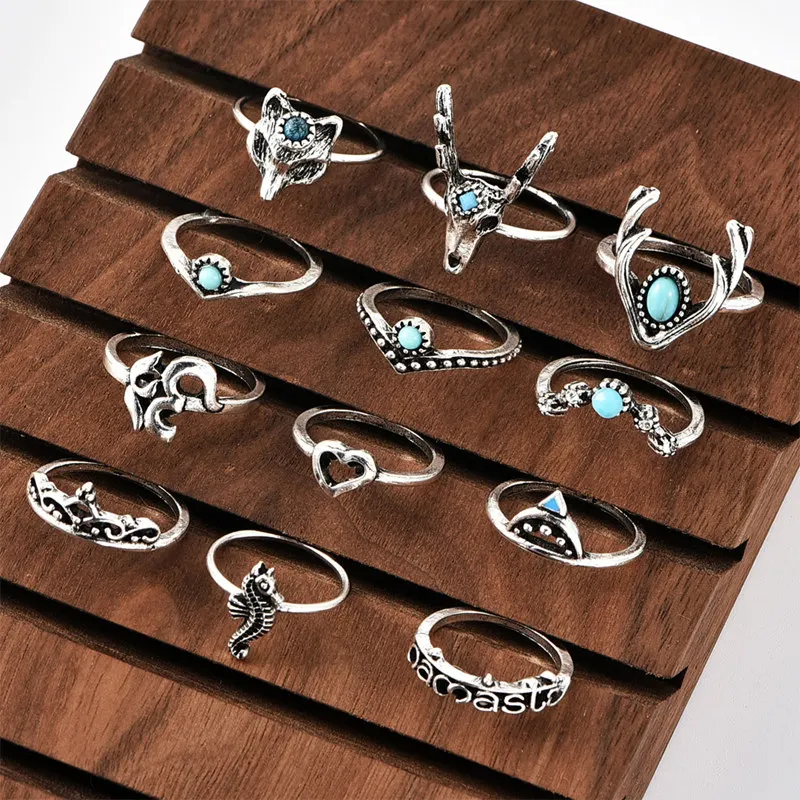 12 шт./компл. винтажные кольца с оленем и короной Ом для йоги резными буквами