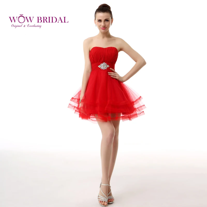 Wowbridal Red Short Homecoming Dresses 2021 New Crystals Zipper Back Junior High Cute 8th Grade Graduation Dresses SH0004