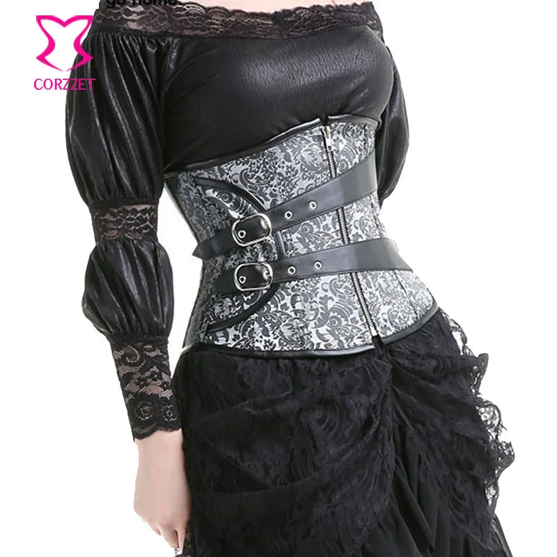 

Silver Steel Boned Corset Underbust Steampunk Gothic Clothing Espartilhos E Corpetes Corsets And Bustiers Sexy Burlesque Costume