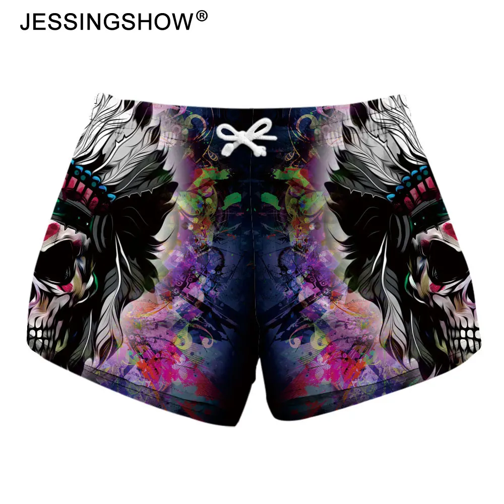 Цветы Череп Печатные Для женщин Пляжные шорты кулиска на талии Ringer Шорты 2018