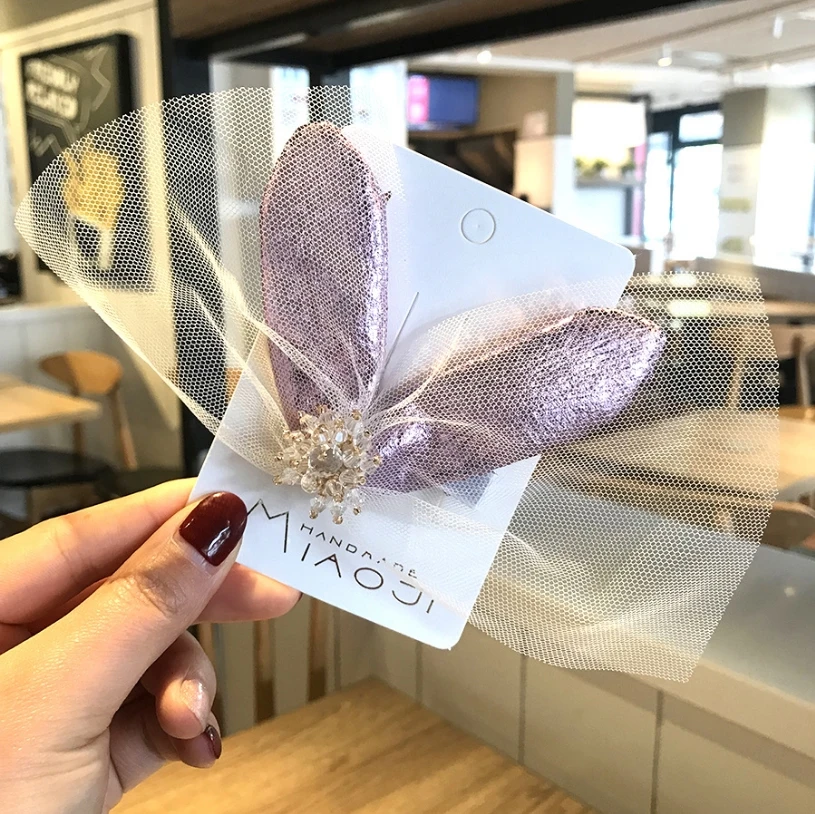 Детские аксессуары для волос сетчатые зажимы ушей кролика заколка с бусинами