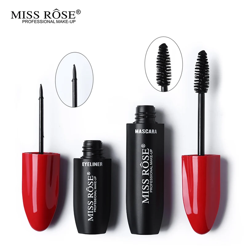 2 шт./лот Miss Rose Черная тушь для ресниц + жидкая подводка глаз водостойкая