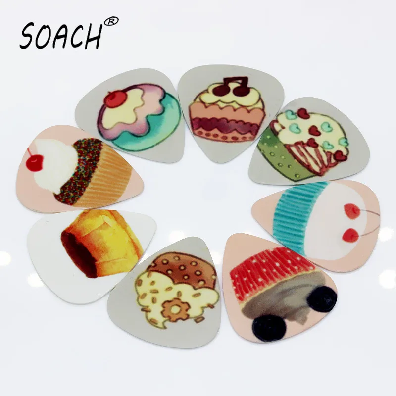

SOACH 10pcs 0.46mm ukulele guitar paddle PVC double-sided printing cake mixed pattern pedal for Classical guitar accessories