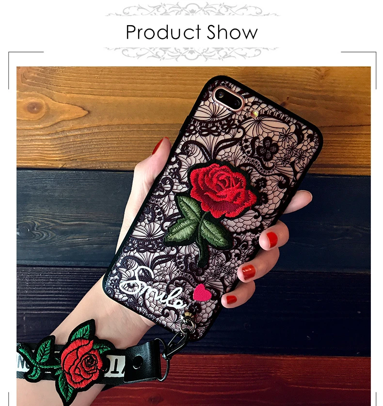 Модный сексуальный кружевной 3D чехол с наклейками розы для Apple iPhone 7 6 S 8 Plus X 5 5S SE