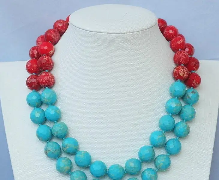 Бесплатная доставка&gt 2Row 14 мм Императорский граненый круглый ожерелье 18-20'' |