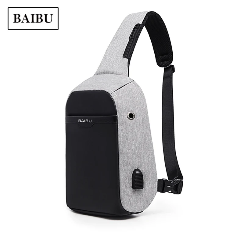 BAIBU Chest Bag New Korean Creative Fashion Shoulder Casual Men's Waterproof USB Charge Anti-theft Messenger Handbags | Багаж и сумки