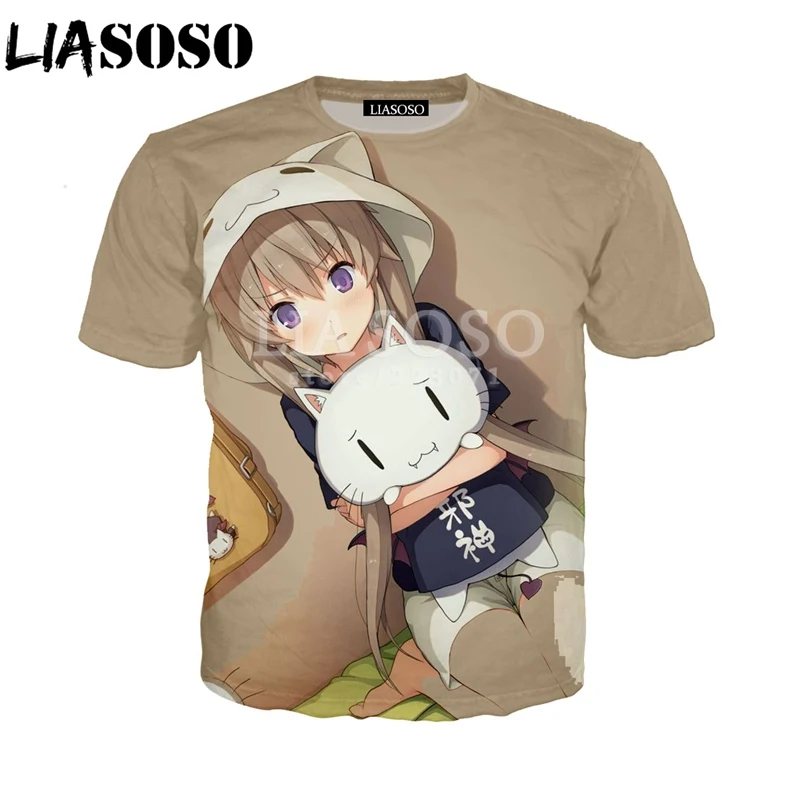 LIASOSO Летний Новый Модный Мужской Женский свитшот с коротким рукавом 3D принт аниме