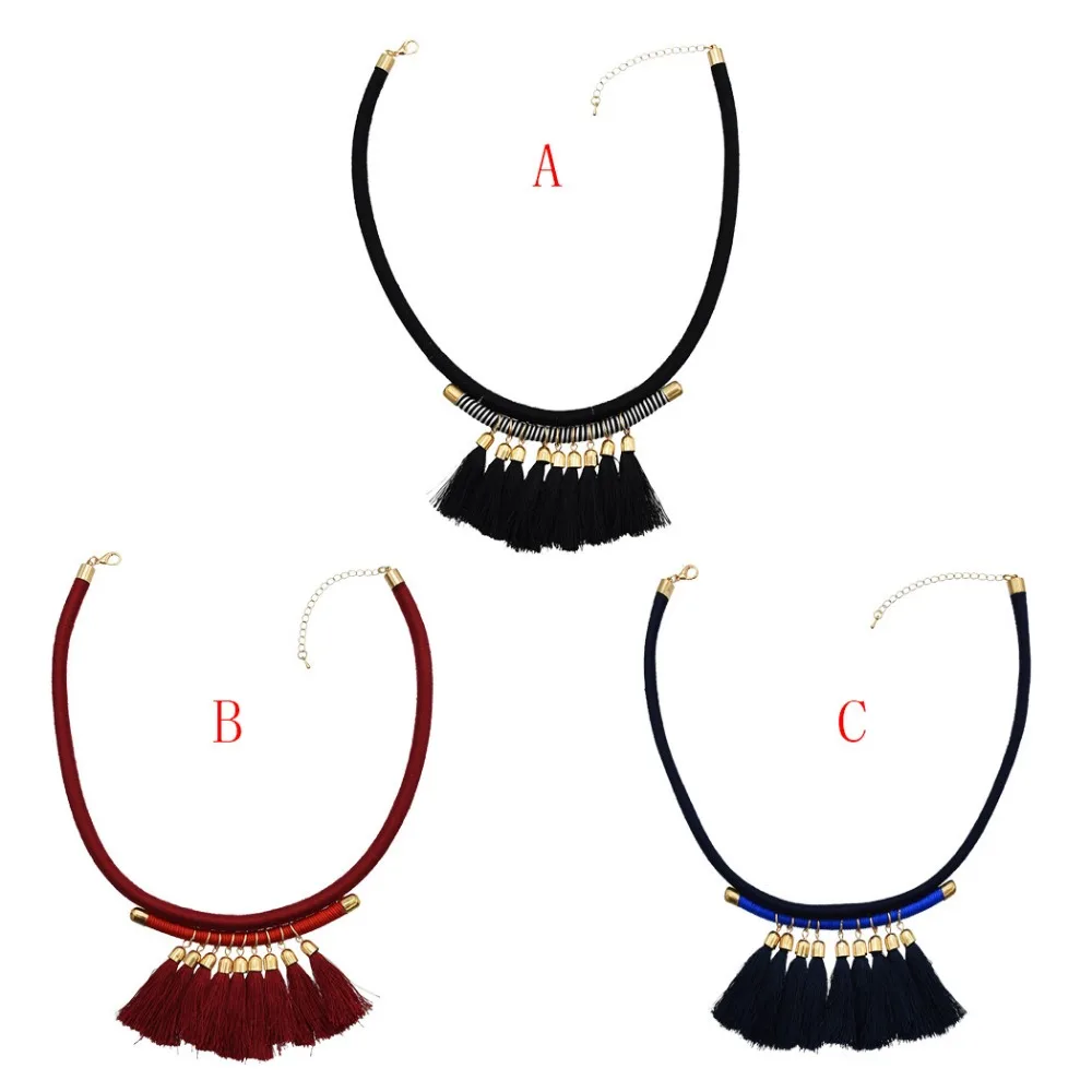 

3 Colors Bohemian Leather Rope Chain Necklaces Ethnic Fringe Tassel Pendant Choker Necklaces for Women Wedding Party Jewelry