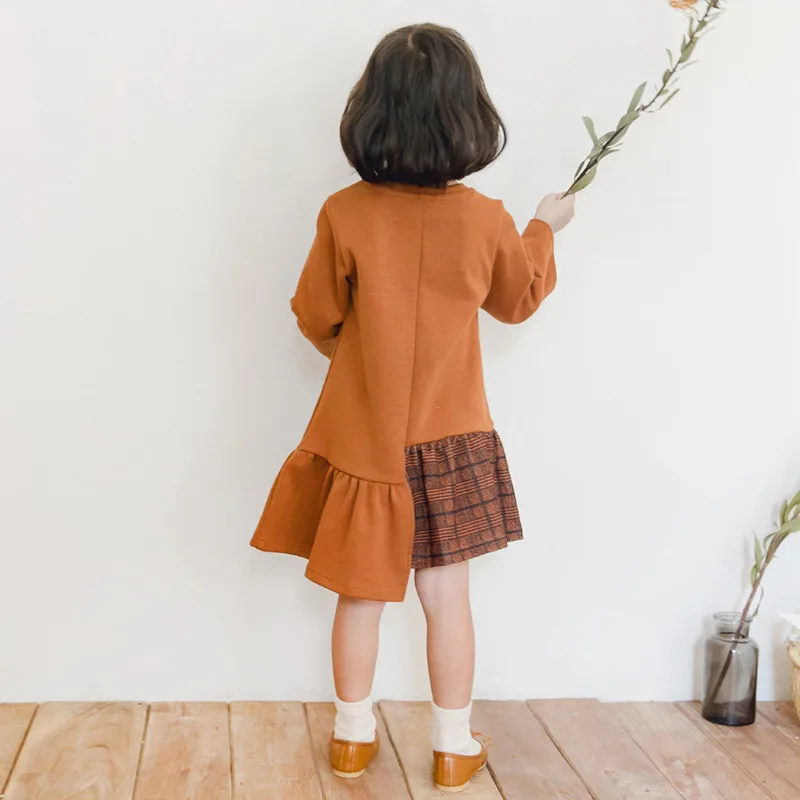 Girls Dresses Autumn Hoodies Dress For Kids Casual Korean Patchwork Plaid Baby Princess Vestido Clothes | Детская одежда и обувь