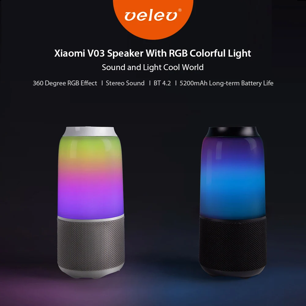 Xiaomi Velev V03 портативный Bluetooth динамик беспроводной Стерео Soundbox Красочный Светодиодный светильник музыкальный плеер аудио портативный громкий динамик
