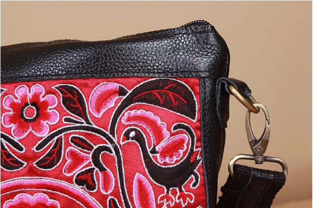 Кожа вышитые женщины Crossbody Сумка атласная Вышивка красивые модные женские туфли