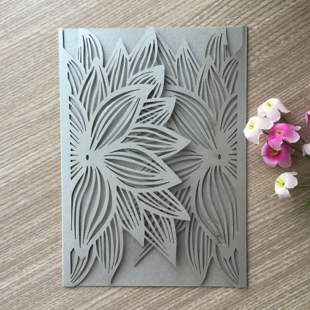 100 шт. Серебряный лазер красивый дизайн цветочный узор свадебные пригласительные