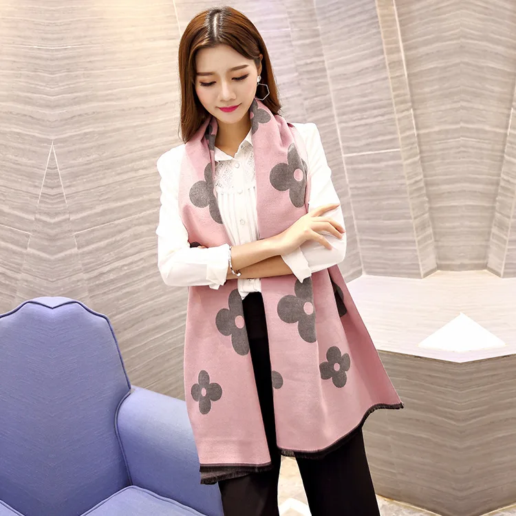 Роскошный брендовый женский шарф 2017 Модный зимний с цветами длинный