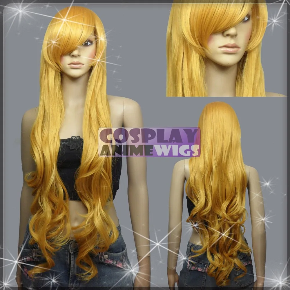 LL ГОРЯЧЕЙ Бесплатная Доставка&gt&gt&gt 100 см Golden Blonde Heat Styleable Косплей Волнистые