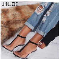 jinjoe gladiator sandals ladies pumps high heels shoes woman clear transparent t strap party wedding dress thick crystal heel