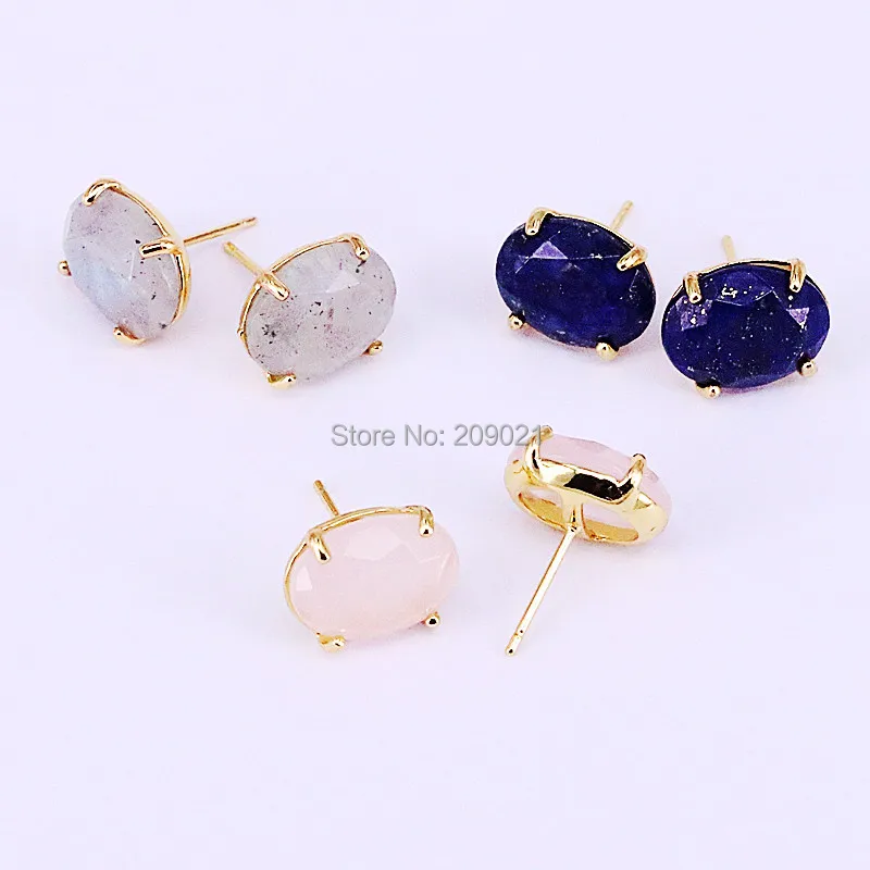 10pair Nature stone Jewelry Oval Earrings Mix Color Faceted Quartz Stone Stud For Women | Украшения и аксессуары