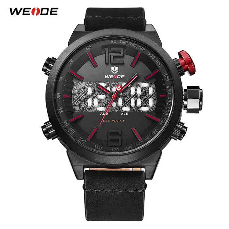 WH6101B-1C WEIDE мужские спортивные брендовые цифровые авто часы с будильником, кожаный ремешок, задний светильник, кварцевые часы с несколькими часовыми поясами, наручные часы, мужские часы - Цвет: WH6101B-1C