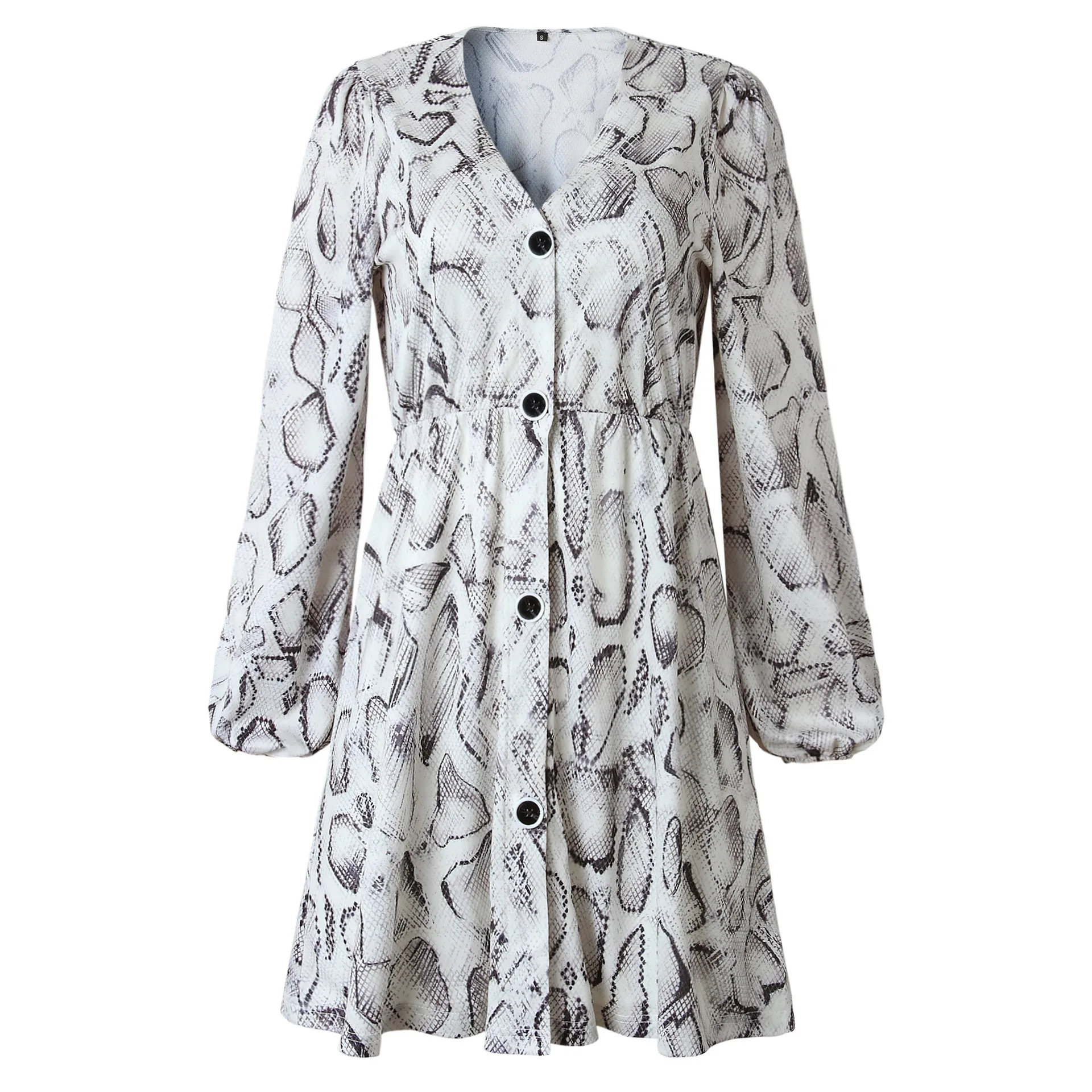 Женское платье с V-образным вырезом и змеиным принтом эластичная талия рукав три