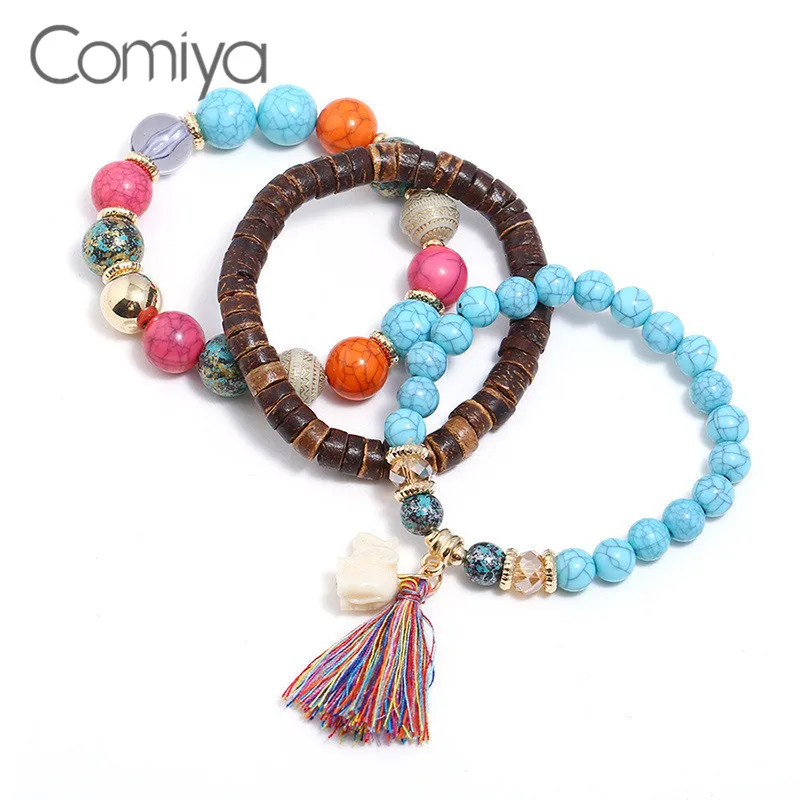 Comiya женские браслеты Мода Boho каменные бусы Набор Леди браслет Длинные Ленточки