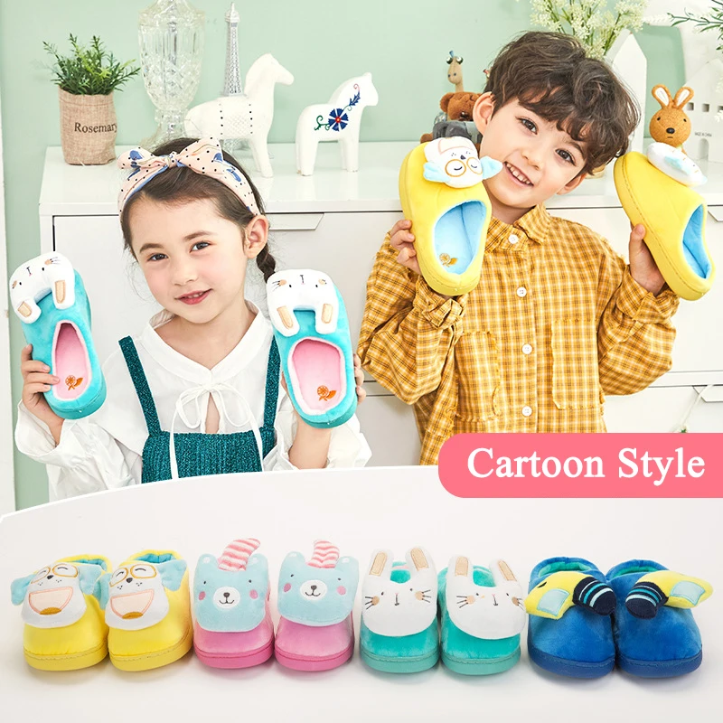 Мультяшные кошачьи уши дети шлёпанцы для женщин Детские Зимние Мех животных