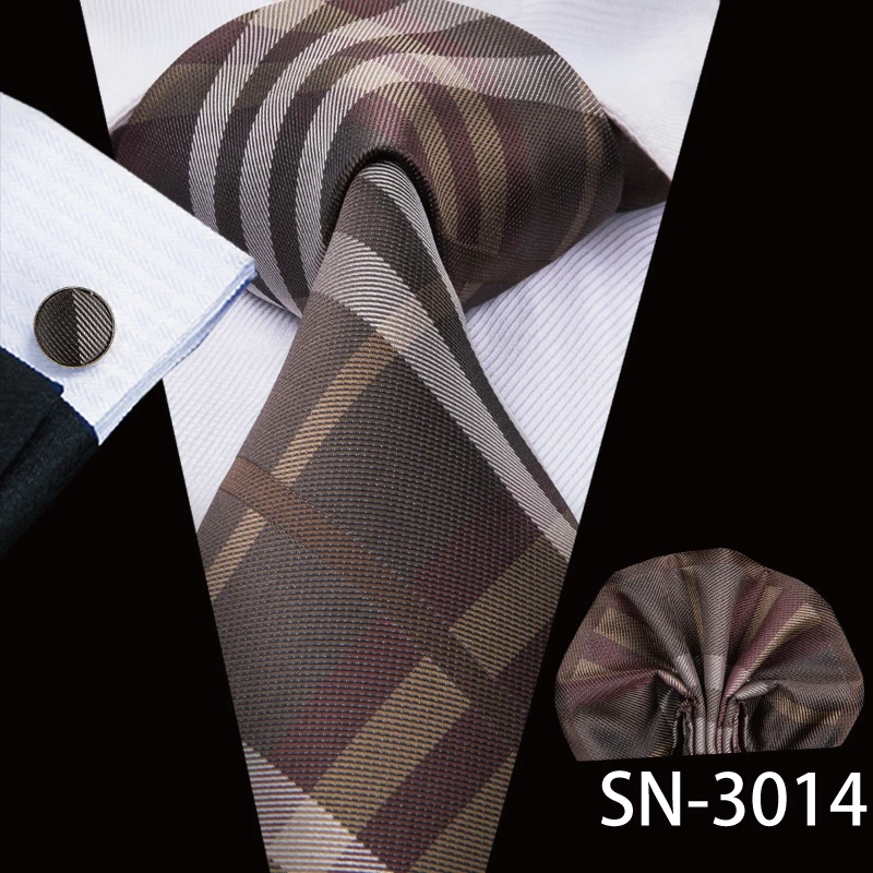 SN-3014 Hi-Tie роскошные шелковые коричневые галстуки с цветочным узором пейсли для мужчин набор галстуков и носовых платков модные дизайнерские деловые свадебные мужские галстуки - Цвет: SN-3014