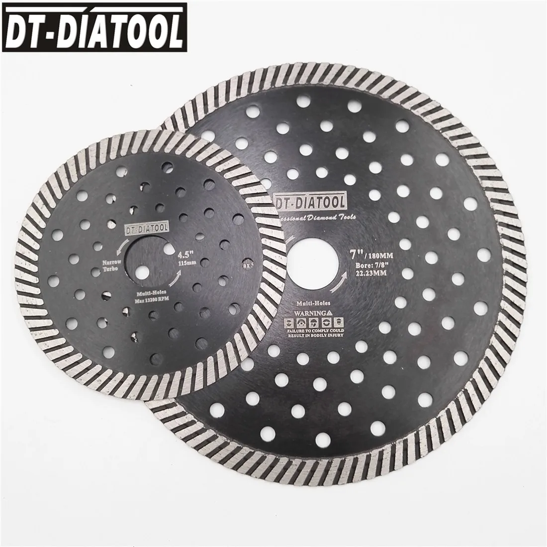 

DT-DIATOOL 2pcs/pk Narrow Turbo Multi Holes Diamond Cutting Disc Wet or Dry Saw Blade for Granite Marble Diameter 115mm+180mm