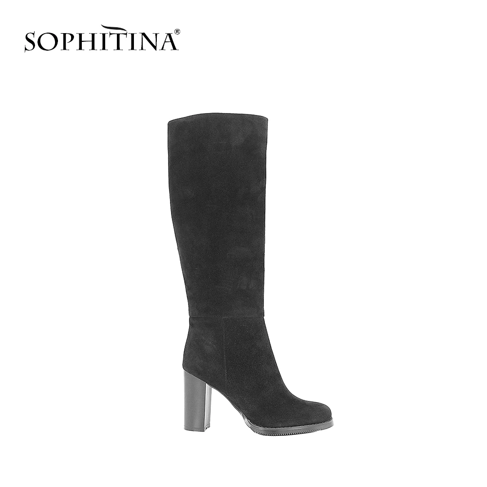 SOPHITINA/Лидер продаж 2019г. Женские сапоги изиз натуральной кожи, подкладка из ворсина. Демисезонные ботинки с округленным мыском на высоком толстом каблуке и устойчивой подошве. Теплая обувь с молнием и резиной. B53