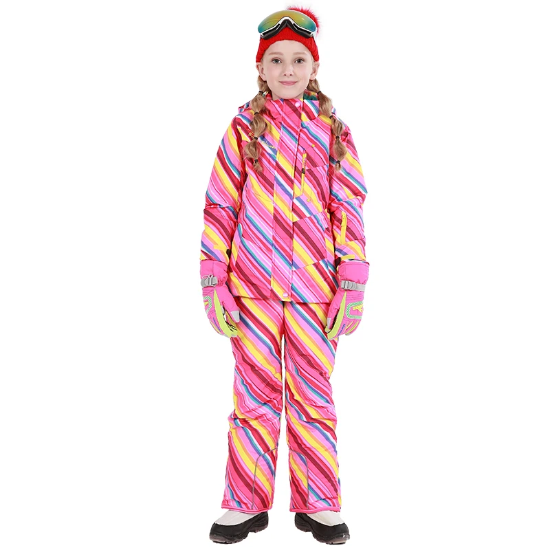 Бесплатная доставка Зима Детская верхняя одежда комплект ветрозащитный лыжный