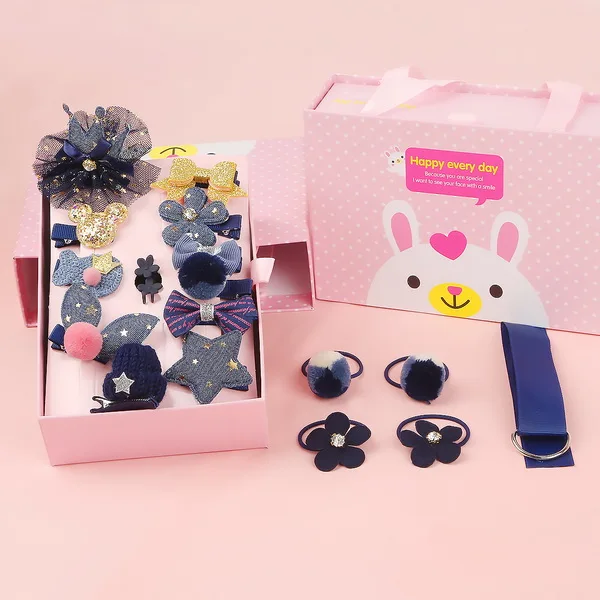 NV (18PCS) 1 комплект, 18 шт., милые заколки для волос, для девочек, цветы, Мультяшные заколки, для детей ясельного возраста, подарочная упаковка, блестящая, Радужная, фетровая, тканевая заколка для волос - Цвет: NV (18PCS)