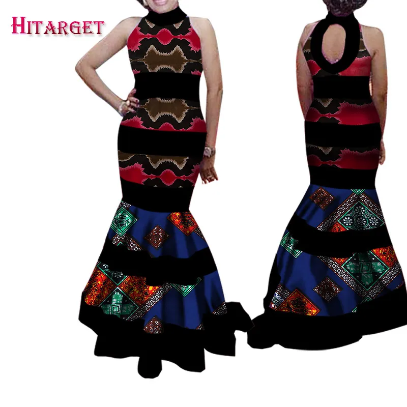 

africa dress Fashion African Dresses for Women Bazin Riche Patchwork Backless Vestidos Dresses Ankara African Clothes WY1512