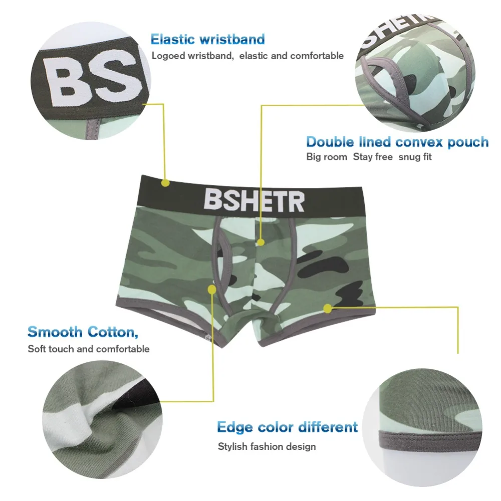 BSHETR 3 шт./лот сексуальное мужское нижнее белье мужские трусы боксеры дышащие
