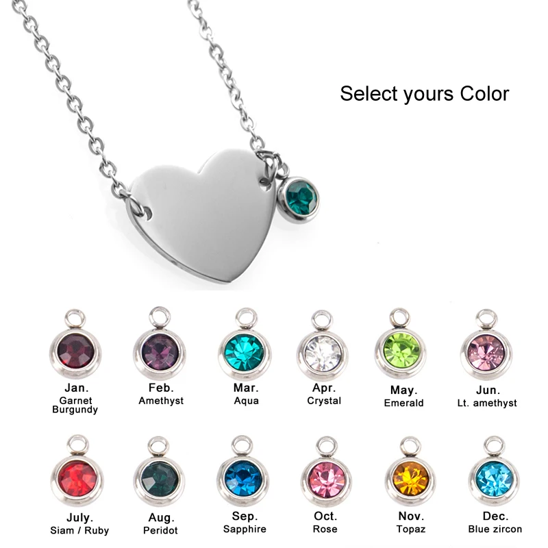 birth stones Heart Choker female women jewelry lucky stone charm gift Rolo chain Stainless steel Necklace pulseras mujer | Украшения и