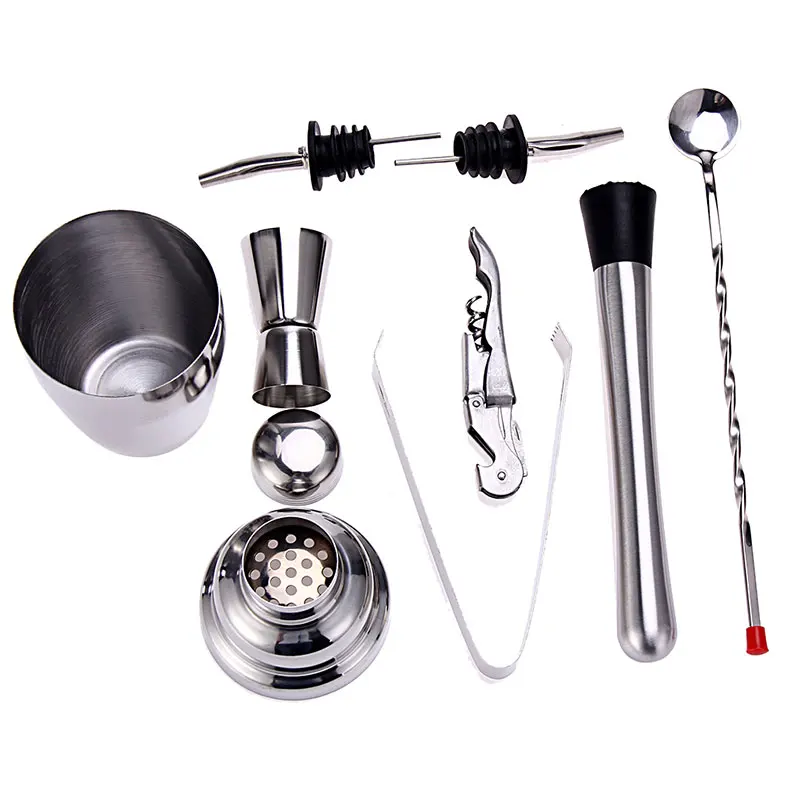8pcs 350ML 5 шт.-18 шт./компл. Нержавеющая сталь смеситель для вина ликера красное вино шейкер для коктейлей со льдом зажим ковша фиксаторы уход за кожей лица маска бармен шейкер набор инструментов для бара - Цвет: 8pcs 350ML