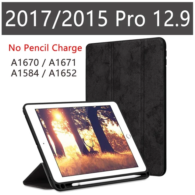 black17 Чехол для iPad Pro 12,9 с держателем карандаша Премиум из искусственной кожи TPU мягкий чехол для iPad Pro 12,9 Чехол+ пленка+ ручка - Цвет: black17