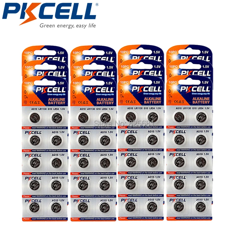 100 шт. 10 карт PKCELL AG10 щелочная батарея Кнопка сотового G10A SR1130 LR1130 390A D189 LR54 для
