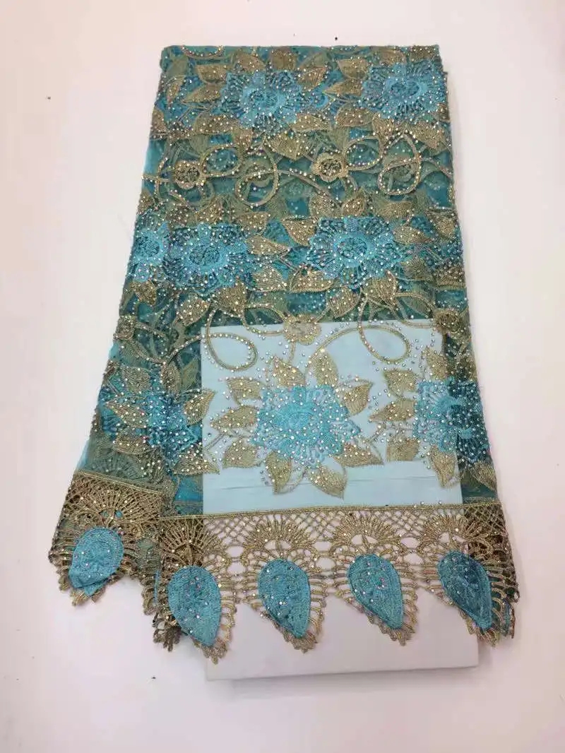 Французский кружевной ткани золотым бисером сетки кружева вышивки и блестящими