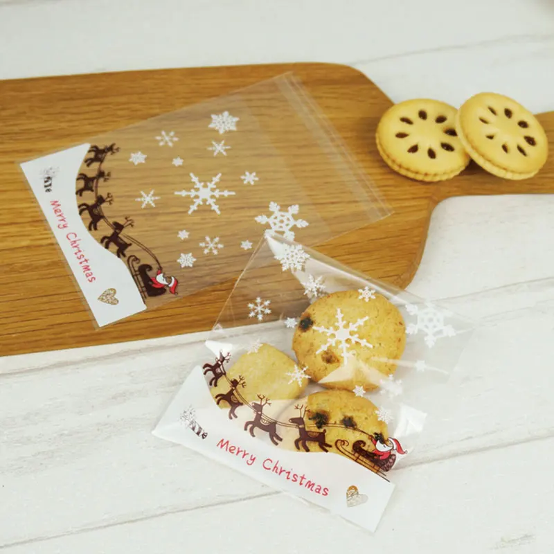 100 шт./лот прозрачная клейкая сумка со снежинками печенье сделай сам подарочные