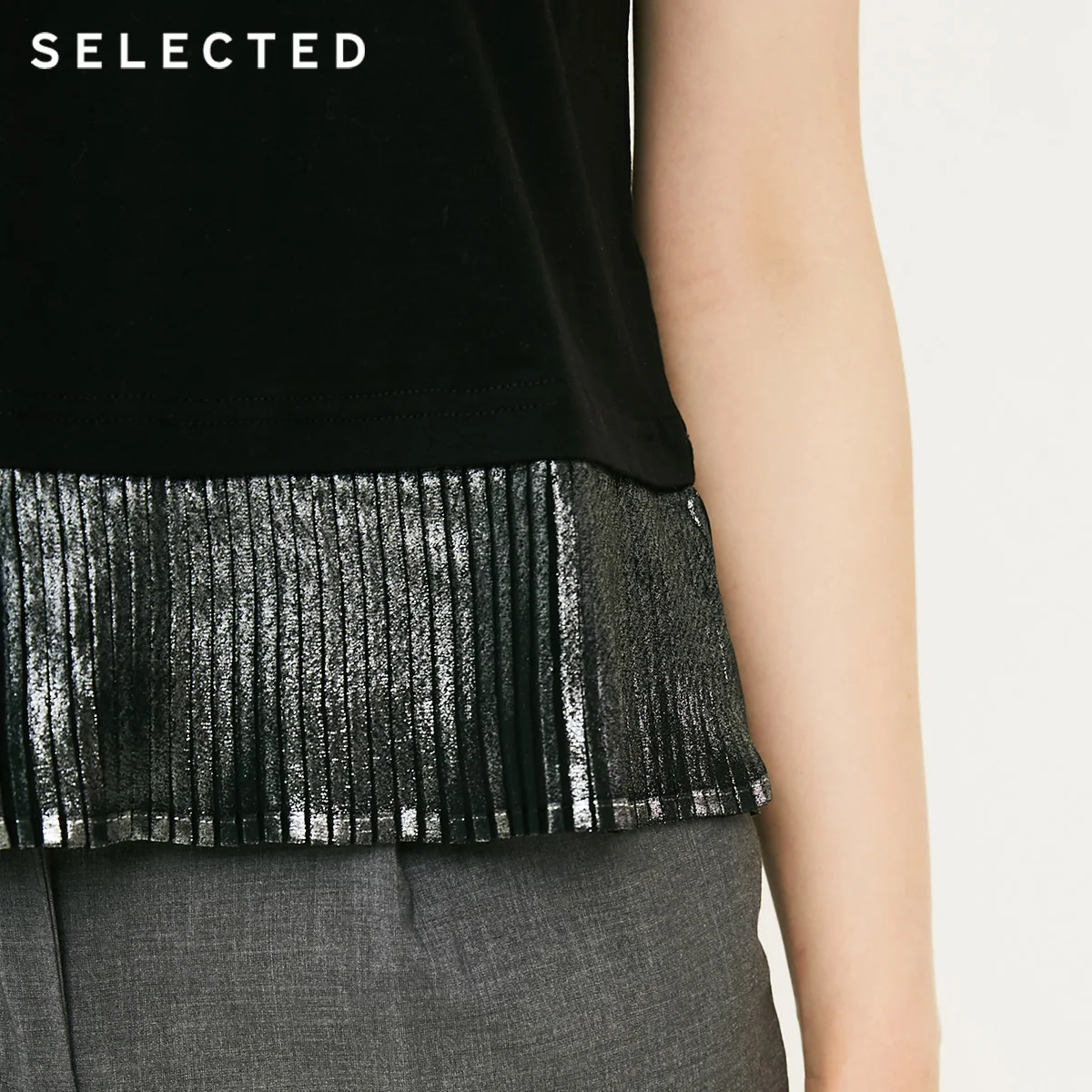 Выбранная Женская мерсеризованная хлопковая трикотажная футболка с короткими