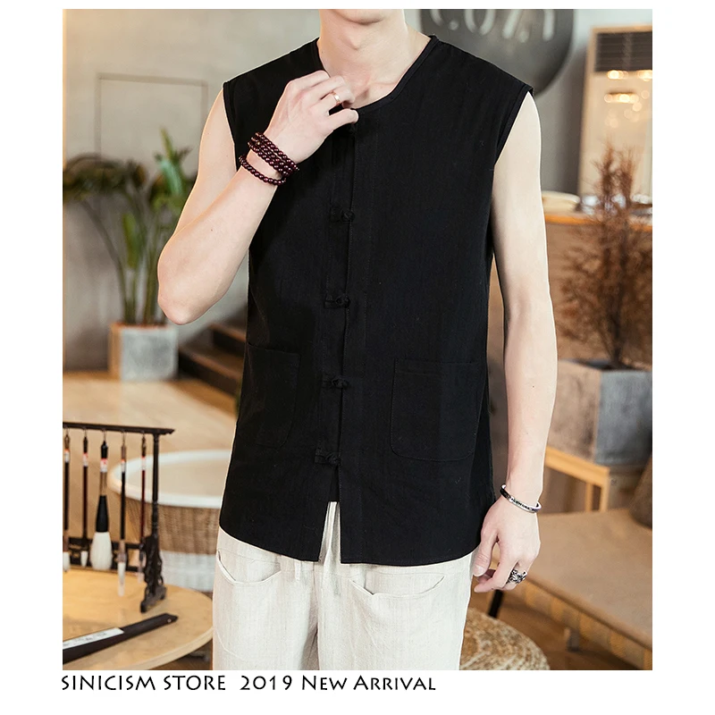Sinicism Store, мужская майка в стиле хип-хоп,, летние мужские топы на бретелях, рубашка с карманами, топы на пуговицах, повседневные безрукавки, Hody, китайский стиль