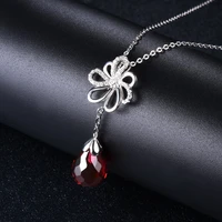 stock clearance elegant s925 silver red crystal ruby color teardrop dangle pendant necklace for women ladys valentines gift