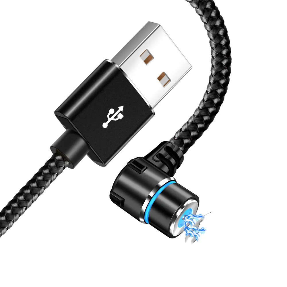 Only Black Cable Магнитный зарядный usb-кабель Олаф для iPhone, Micro USB type C, мобильный телефон, 90 градусов, L форма, быстрая зарядка, магнитные зарядные кабели - Цвет: Only Black Cable