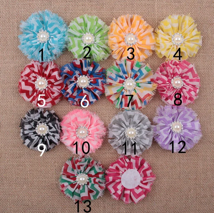 

Nishine 5pcs/lot Stripe Chiffon Flowers with Pearl Button Center Diy Headband Clips Kids Girls Headwear Hair Accessories