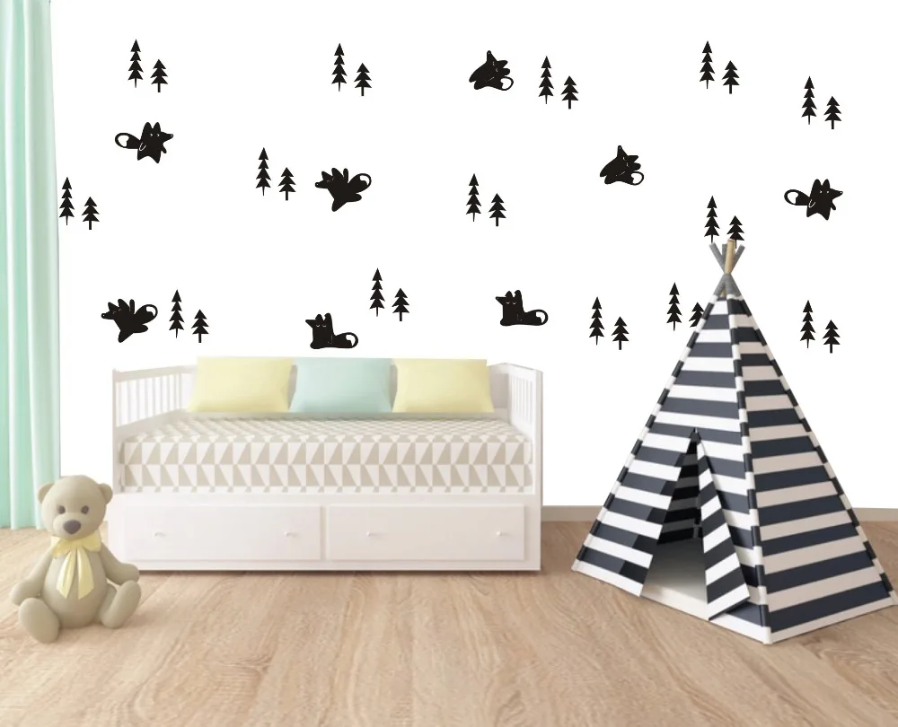 

Wall Decal Vinyl Sticker Fox And Trees Set Pattern For Kids Boy Girl Room Decoration Living Room Bedroom House Art Design WW-241