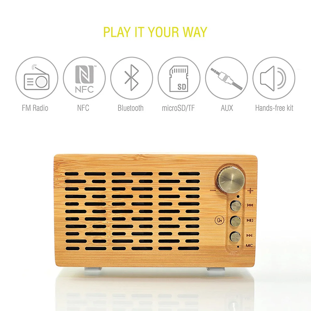 LEICKE Bamboo Bluetooth динамик портативный беспроводной динамик с 3D стерео музыкой объемный fm-радио NFC Hands Free Звонки Aux вход