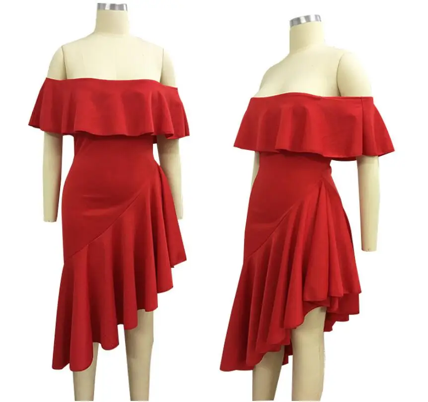 

Woman Sexy Summer Dress Yellow Asymmetric Ruffle Off Shoulder Party Dresses Robe Longue 2018 Vestido vestidos de festa B285